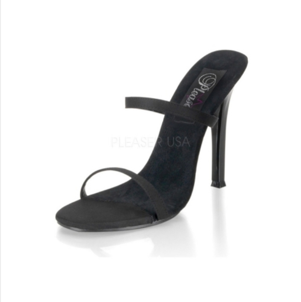 Fabulicious Pleaser Black Satin Heels 4.5 in